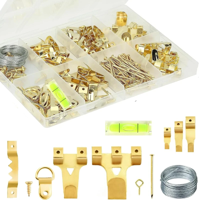 372pcs Picture Hanging Kit, Heavy Duty Picture Hooks for Frames, Picture Hanger Set with Saw Tooth, D-Ring, Nails, Screws for Mirrors, Picture Frames & Paintings Plasterboard Walls