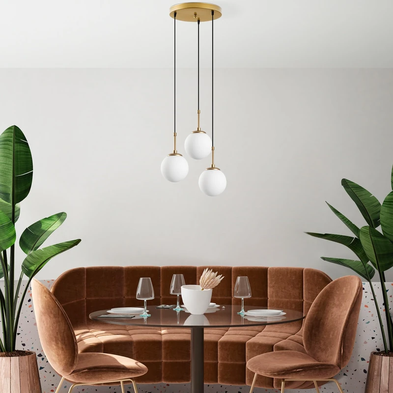 Opviq Elegant Gold Chandelier, Adjustable Height 40-115 cm, Metal Body, 36 x 36 x 115 cm, 3 x E14 Max 40 W, Perfect for Modern Living Spaces, IP20 Rated - Image 1