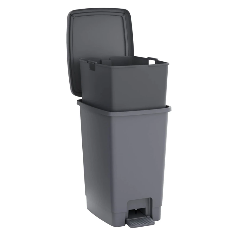 Sundis Bucket Bin, 30L Pedal Bin, Removable Bucket, Rectangular, Recycled Plastic, Grey, for Kitchen, Office, Laundry, Workshop, Bathroom