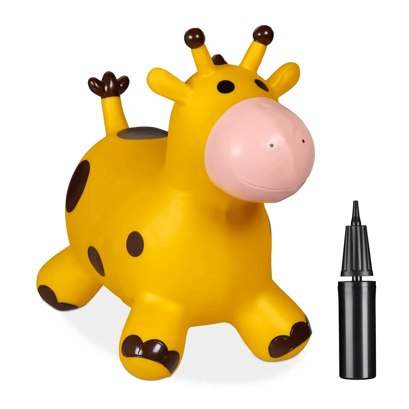 Relaxdays Inflatable GiraffeHopper, Bouncing Toy, up to 50 kg, BPA Free, Kids from 3 Years, with Air Pump, Yellow/Brown