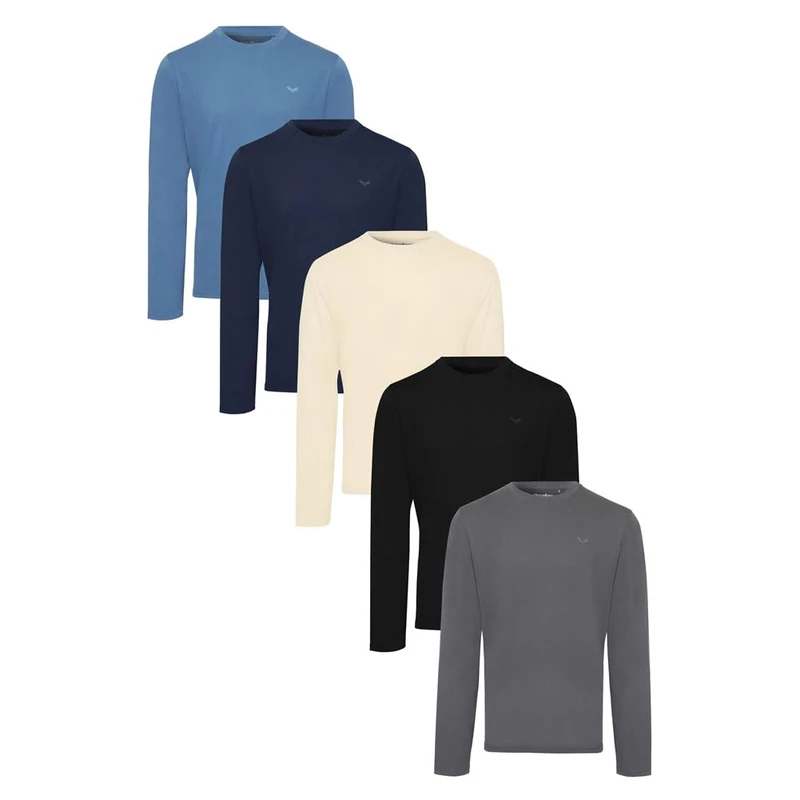 Threadbare 'Felix' Mens Long Sleeve Crew Neck Cotton Multipack T-Shirts, Multi, M, Pack of 5 - Image 1
