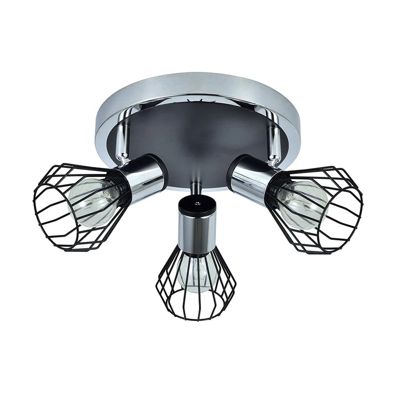 Ceiling lamp Mateo 3xe14 Chrome/Black, 15x28x28 cm. an Elegant and Modern Design, Perfect to Illuminate with Style and Bring a Contemporary Touch to Any Room.