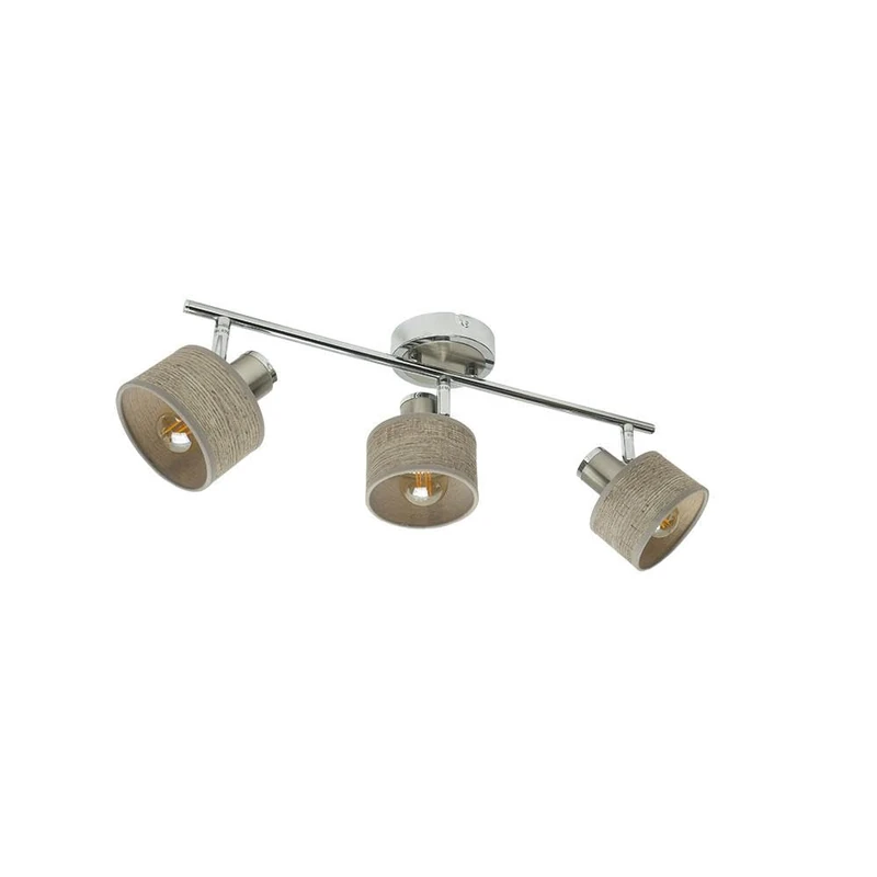 Nando 3xe14 Power Strip in Chrome-Nickel and Grey Wood. with Adjustable spotlights, its Elegant Design of 16 x 51 x 10 cm adds Style and functionality to Any Space.