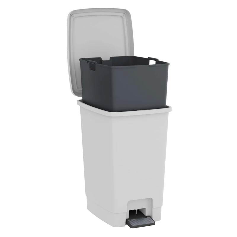 Sundis Bucket Bin, 30L Pedal Bin, Removable Bucket, Rectangular, Recycled Plastic, White, for Kitchen, Office, Laundry, Workshop, Bathroom