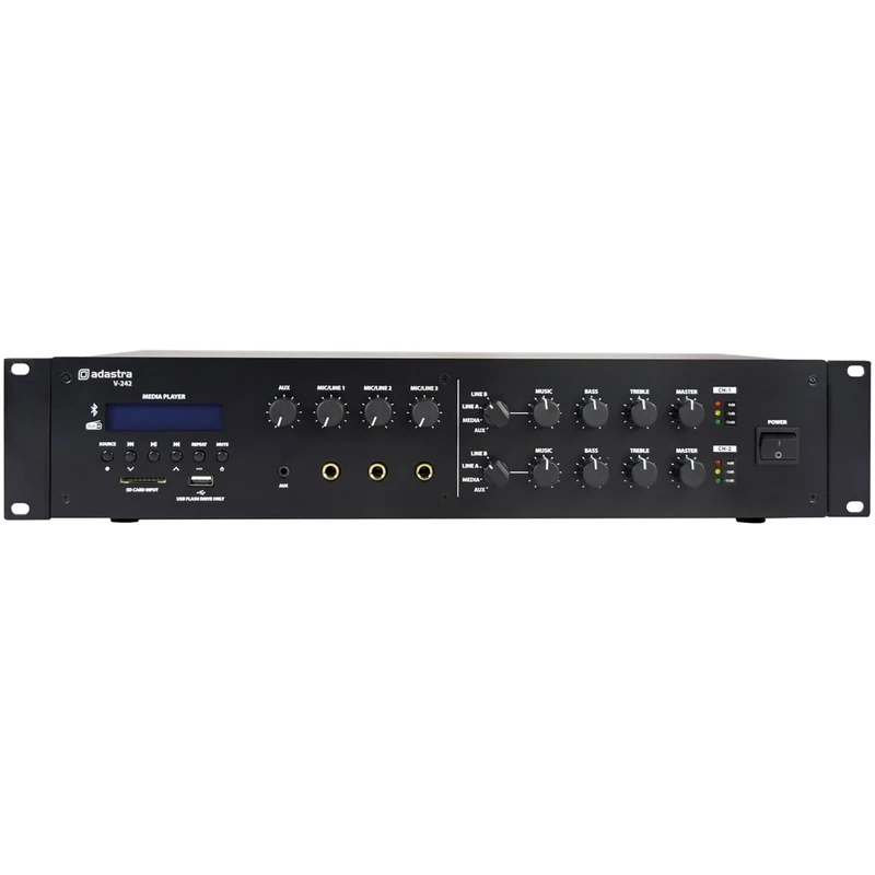 Adastra | V-242 Dual Zone 100V Advanced Mixer-Amplifier with Dual-Zone Output 2 x 240W and Bluetooth, DAB+/FM and USB/SD Media Player