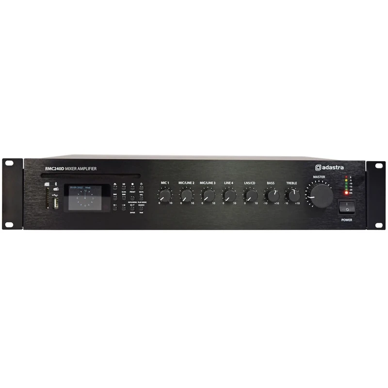 Adastra | RMC240D: Multi Functional Mixer Amplifier Bursting with Features | 100V or Low Impedance | Multi Media Player CD/BT/USB/SD/DAB/FM & 5 input Channels