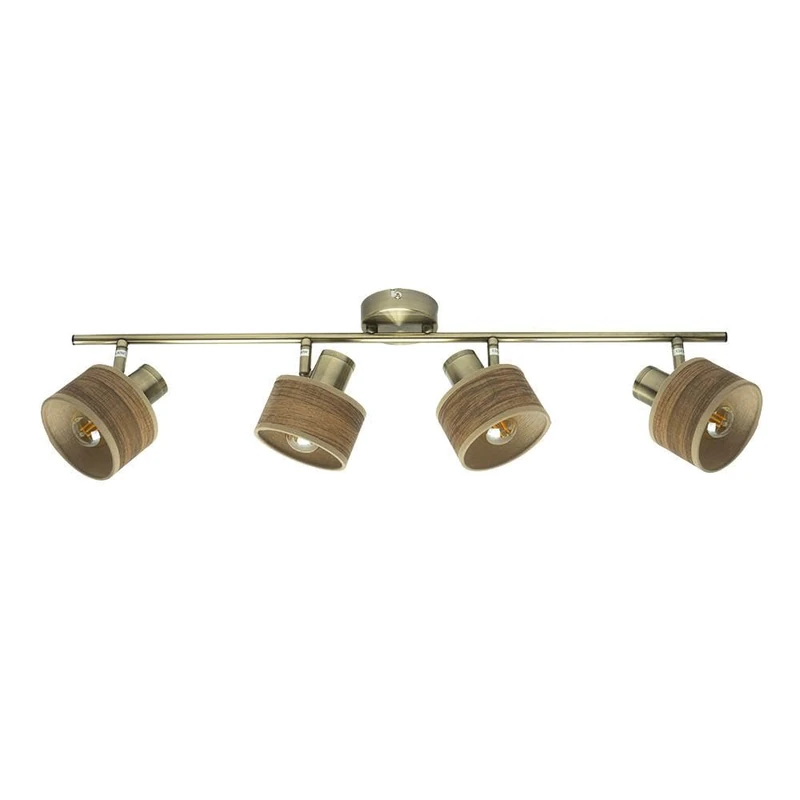 Nando 4xe14 Power Strip in Leather and Dark Wood, Perfect for Lighting with Style. Adjustable spotlights of 16x73x10 cm, fusing functionality and an Elegant Design. - Image 1