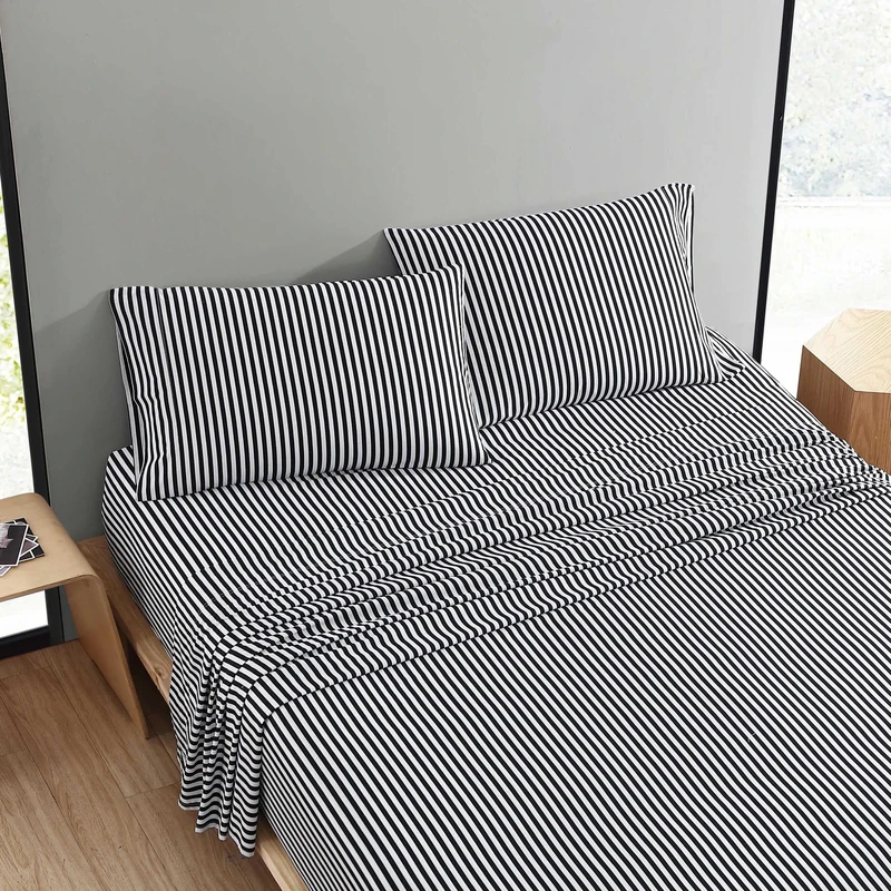 Marimekko - Queen Sheet Set, Premium Cotton Percale Bedding Set with Matching Shams, Lightweight & Breathable Bed Essentials (AJO Black, Queen)