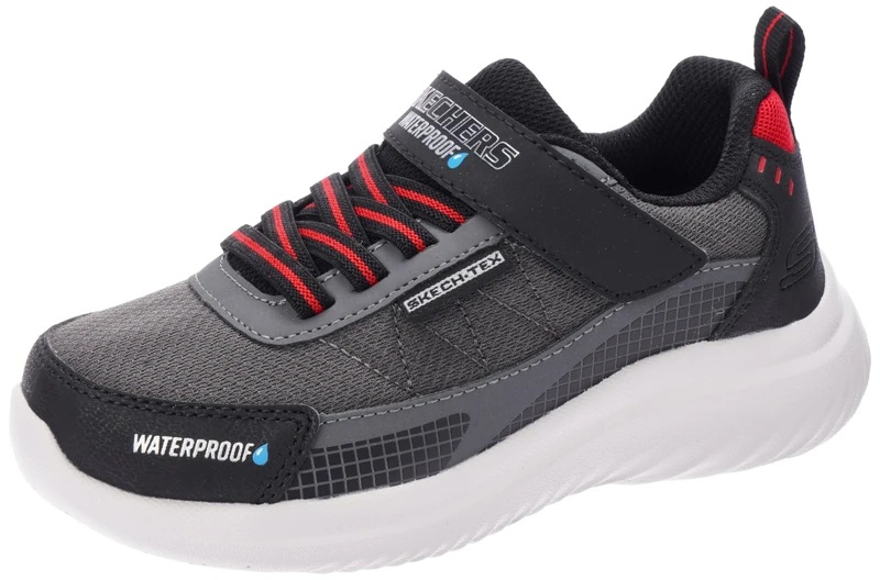 Skechers Boy's Bounder 2.0 Aqua Pace Sneakers, Black & Charcoal Synthetic/Textile/Red Trim, 3.5 UK Child