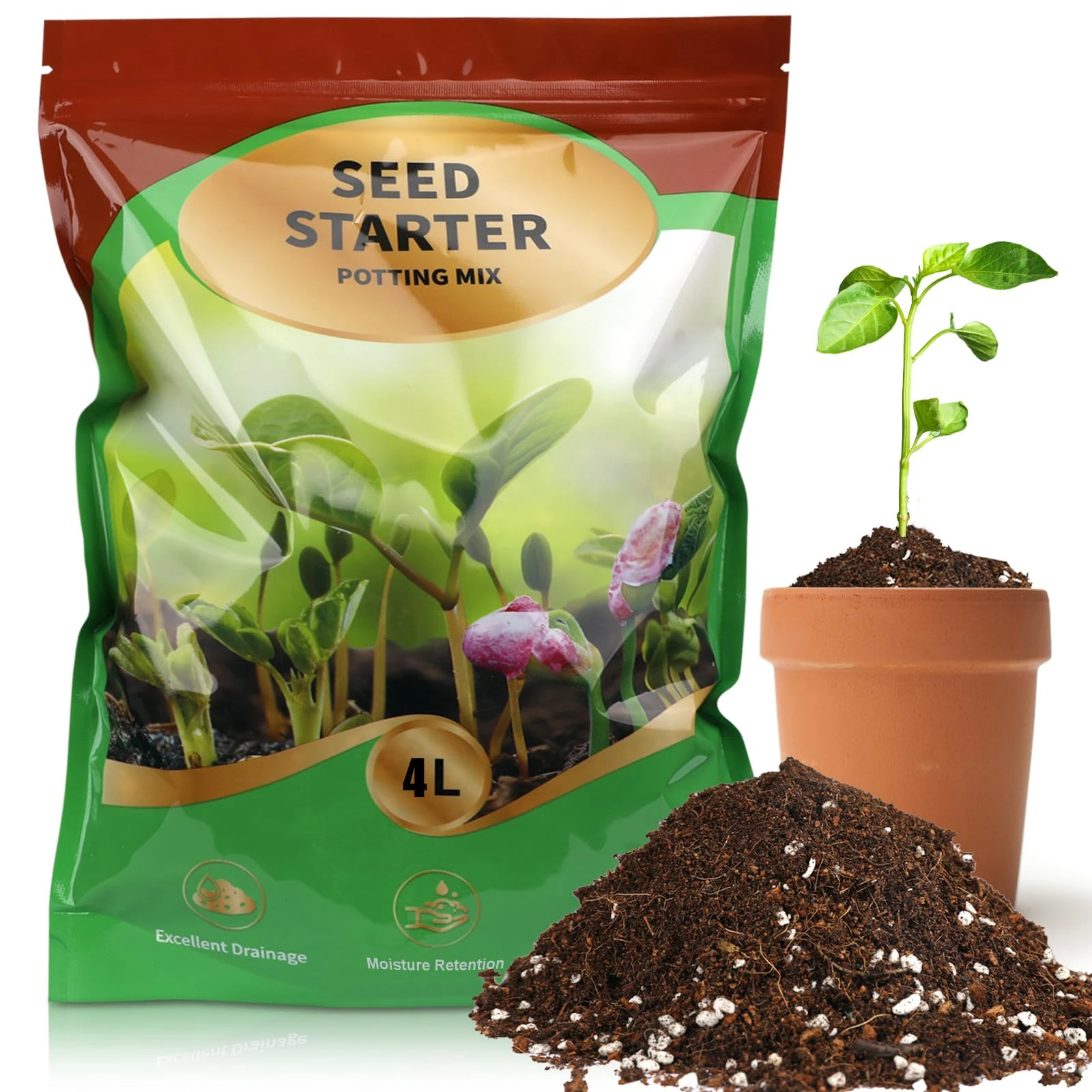 GOTVUGE Seed Starter Potting Soil Mix, Seed Starting Mix for Germination and Growth, Loamy Compost Well-Drainaged Soil Fit for Vegetable, Flower, houseplant (4L)