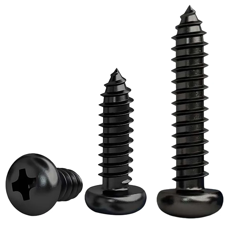 FandWay 100Pcs Self Tapping Screws Black,M3x10mm Small Wood Screws 304 Stainless Steel,Pan Head Self Drilling Screw,Round Head Sheet Metal Screw Phillips Drive for DIY WoodWork Repairs.