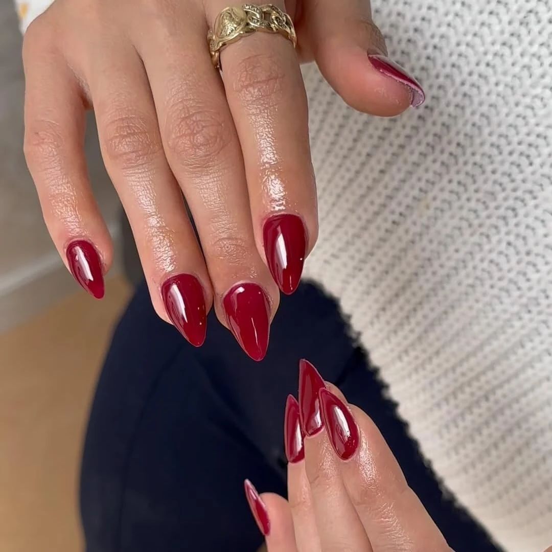 Red Press on Nails Short Almond Shaped, SXVME 30 Pcs Thick Short False Nails Press on Natural Acrylic Fake Nails Custom Solid Color For Women Daily Wear