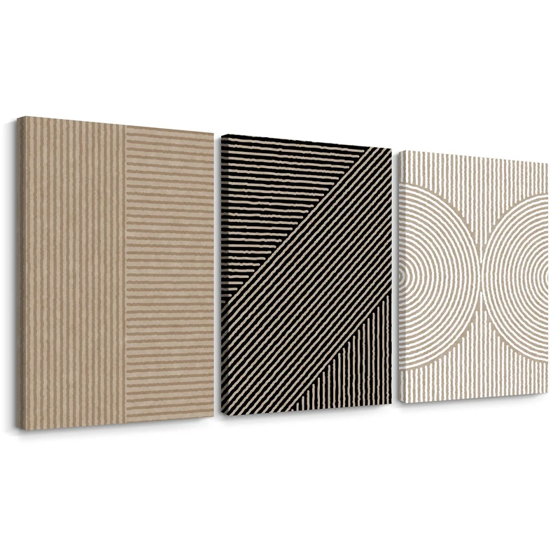 Boho Modern Wall Art Pictures Neutral Abstract Canvas Wall Decor Minimalist Line Wall Art Beige Brown Black Poster Mid Century Painting Artwork for Living Room Bedroom 24x36x3 Inch Wrapped Canvas
