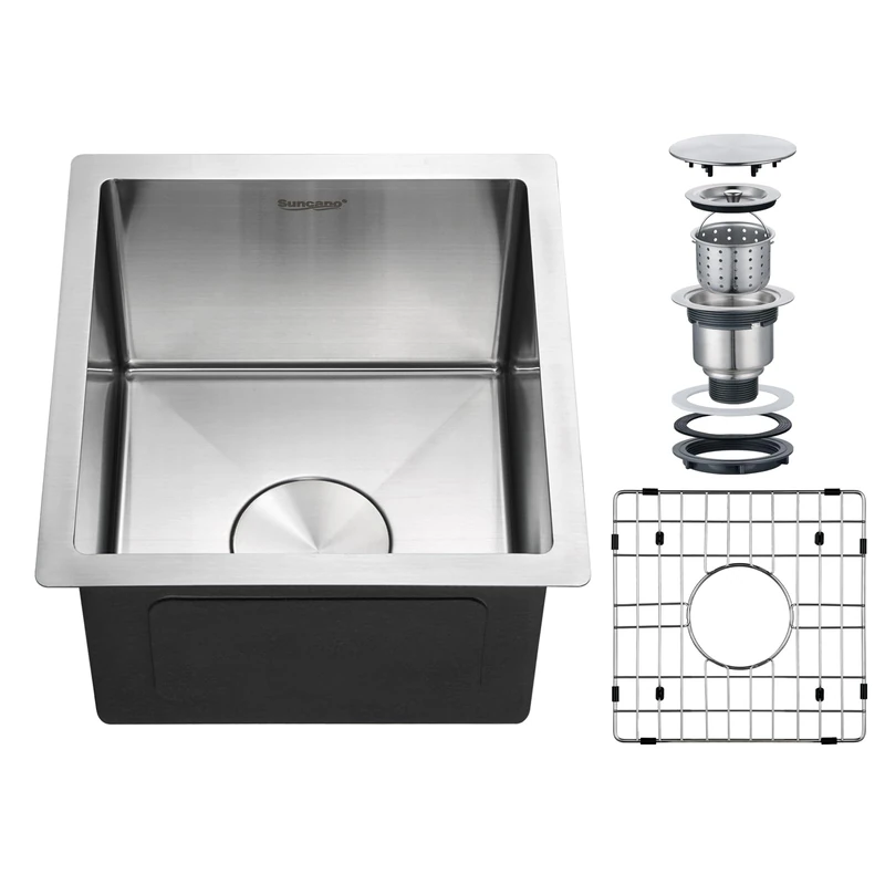 Suncano 13x15 Undermount Bar Sink, Brushed Stainless Steel Small Sink