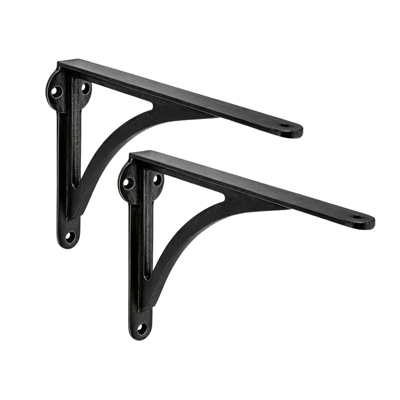 Khtumeware 100% Solid Brass Decorative Shelf Brackets, 8-inch Wall-Mounted Shelving Brackets, 2-Pack Antique Black Vintage Metal Shelf Bracket Victorian Wall Bracket.