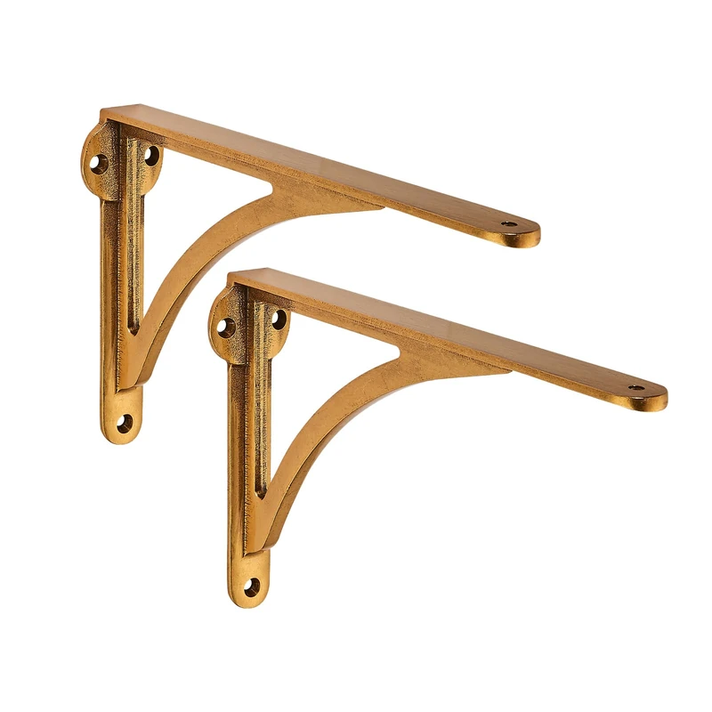 Khtumeware 100% Solid Brass Decorative Shelf Brackets, 8-inch Wall-Mounted Shelving Brackets, 2-Pack Antique Brass Vintage Metal Shelf Bracket Victorian Wall Bracket.