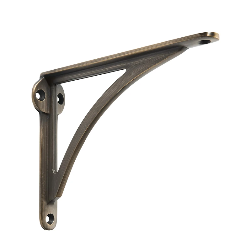 Khtumeware 100% Solid Brass Decorative Shelf Brackets, 10-inch Wall-Mounted Shelving Brackets, 2-Pack Brushed Antique Brass Vintage Metal Shelf Bracket Victorian Wall Bracket.