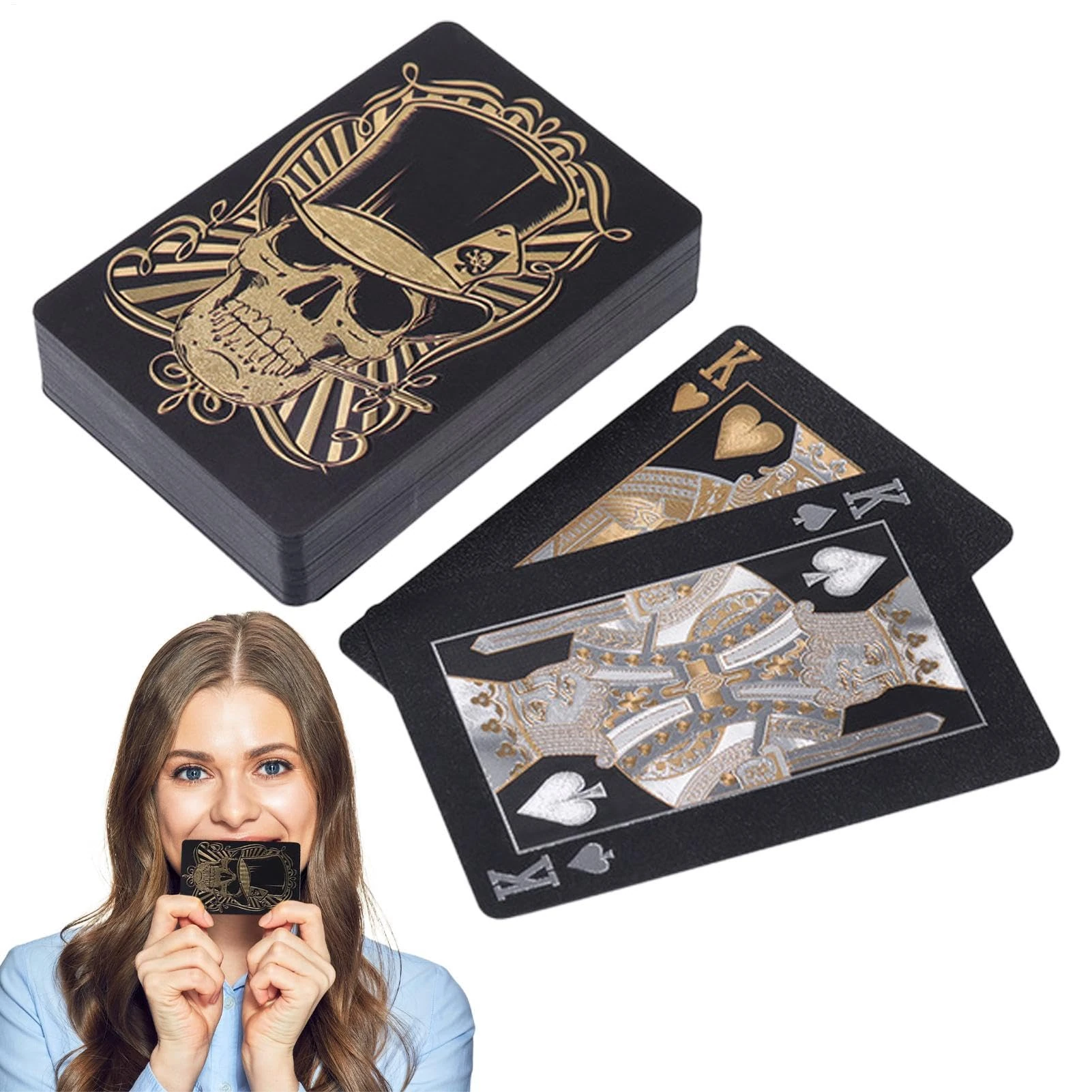 Skull Playing Cards, Skull-Embossed PVC Poker Cards, Smooth & Flexible Finish Playing Cards for Family Game, Adults