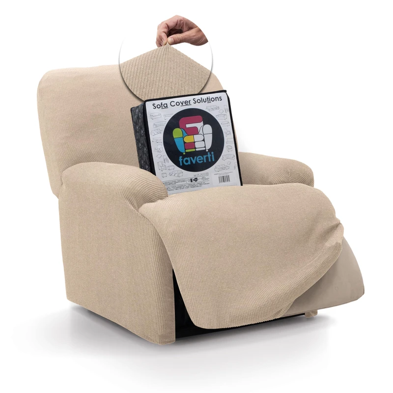 FAVERTI® Elastic Armchair Cover Relax Feet Together Reclining from 70 to 90 cm | Real Model | Beige | Universal Folding Armchair Cover | Quality Protector Jacquard Fabric Cotton Feel - Image 1