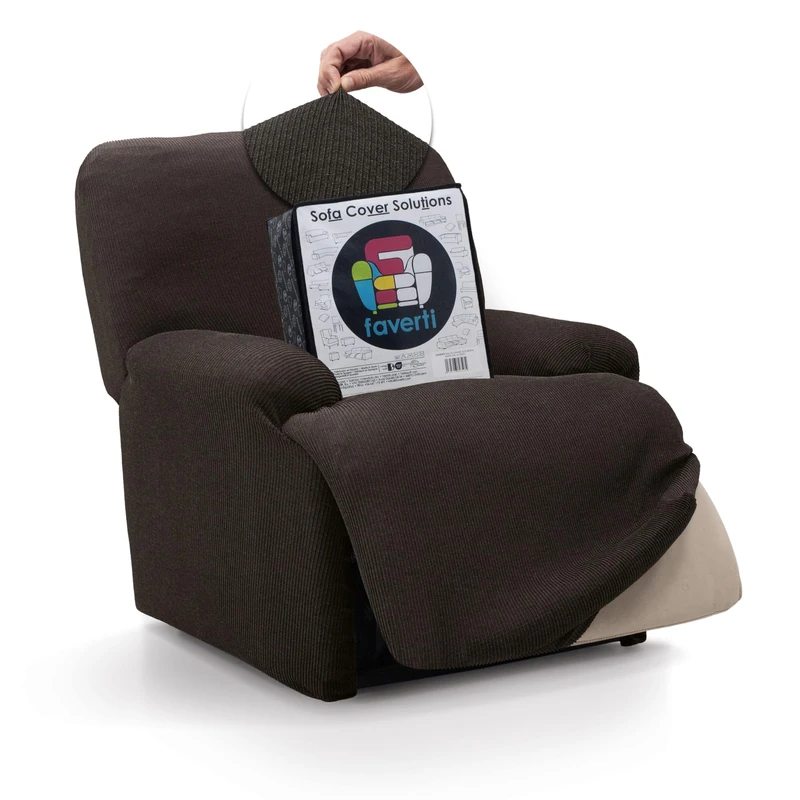FAVERTI® Elastic Armchair Cover Relax Feet Together Reclining from 70 to 90 cm | Real Model | Brown | Universal Folding Armchair Cover | Quality Protector Jacquard Fabric Cotton Feel