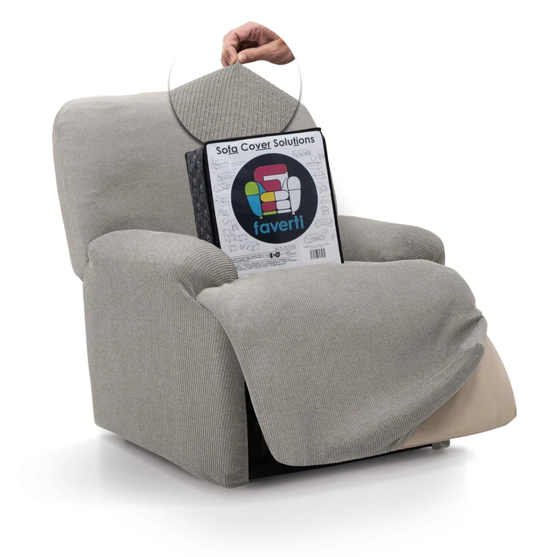 FAVERTI® Elastic Armchair Cover Relax Feet Together Reclining from 70 to 90 cm | Real Model | Light Grey | Universal Folding Armchair Cover | Quality Protector Jacquard Fabric Cotton Feel