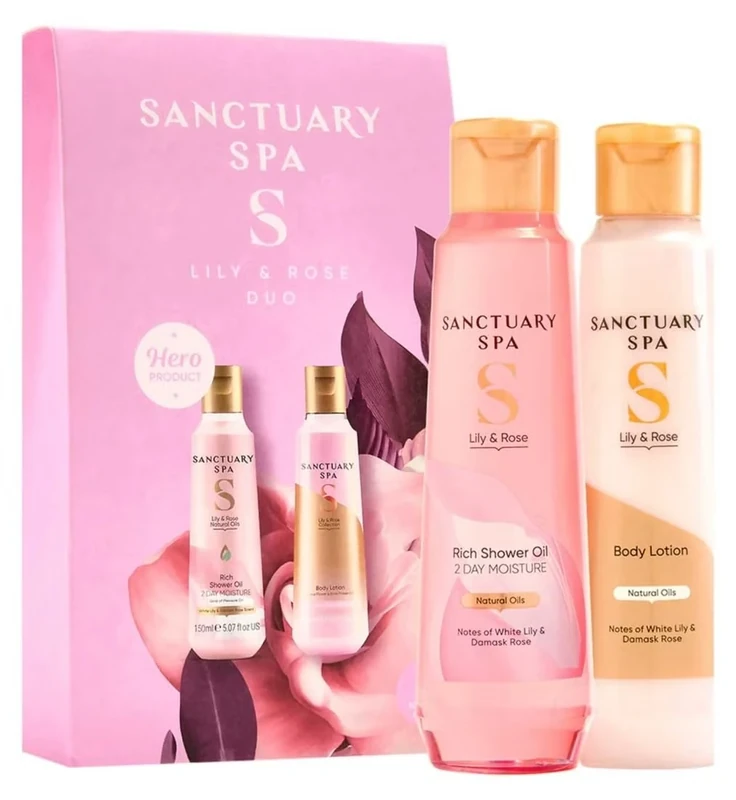 NEW Sanctuary's Lily & Rose Floral Favourites Shower Oil and Body Butter Set, Damask Rose Scent | Winter Gift Set | LIMITED TIME |