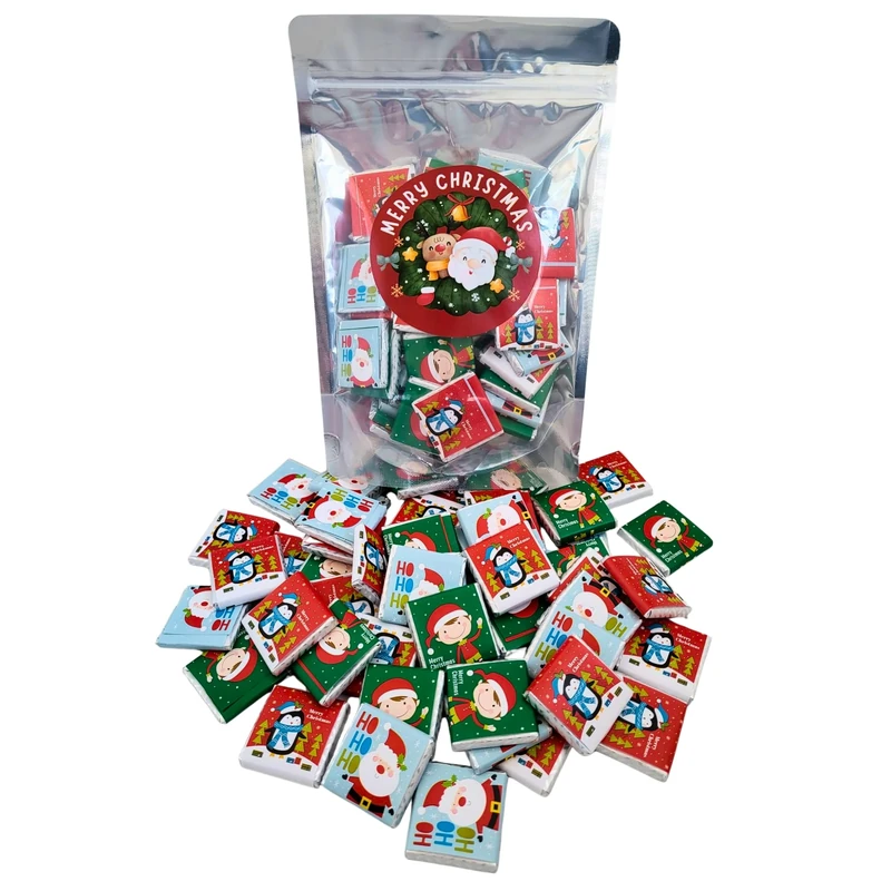 Milk Chocolate Christmas Neapolitans Sweet Gift Bag With 50x Themed Winter Characters In Rose Creations Festive Themed Resealable Stand Up Pouch Party Bag, Xmas Gifting
