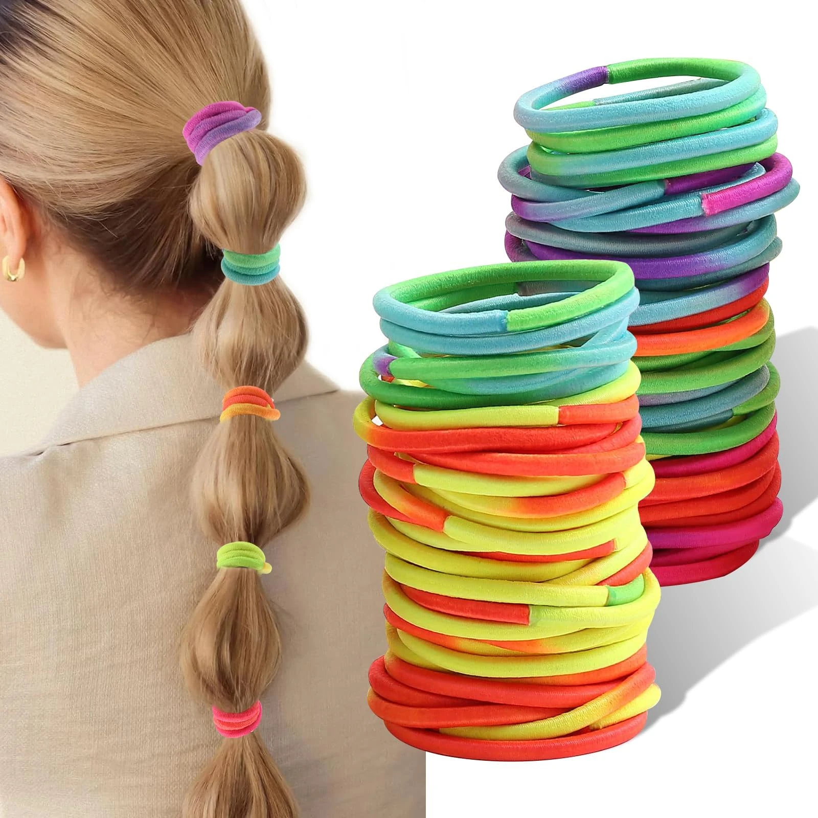 40 PCS Elastic Hair Ties for Women, Cute No damage Ponytail Holders for Women's Hair, No Crease Hair Bands Rubber Bands for Thick Thin Hair, Hair Accessory for Women(Colorful)