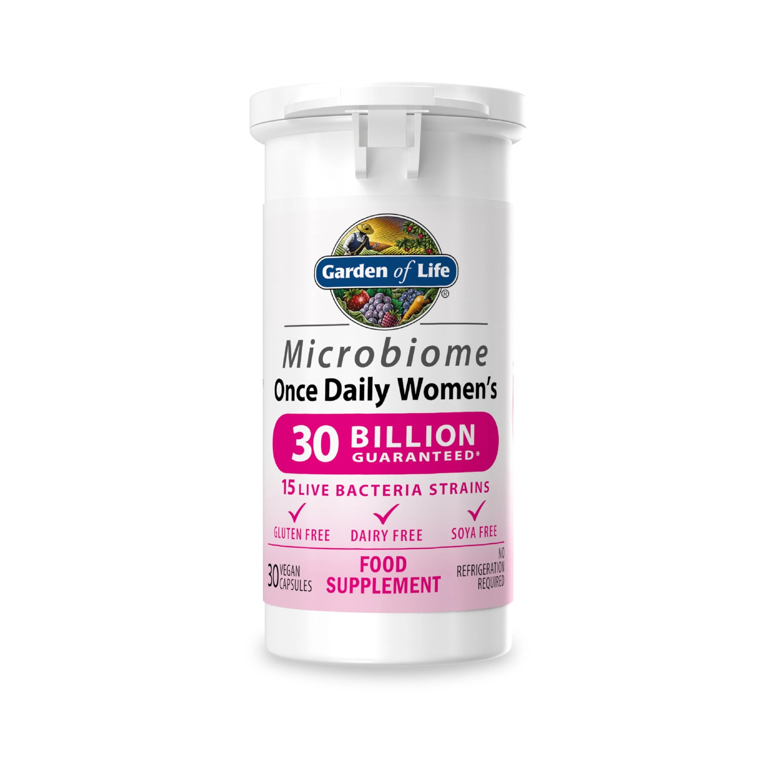 Garden of Life Microbiome Probiotics Once Daily Women's Supplements | 30 Capsules Made in Italy | 30 Billion CFU 15 Strains | Gluten, Dairy & SOYA Free - Vegan
