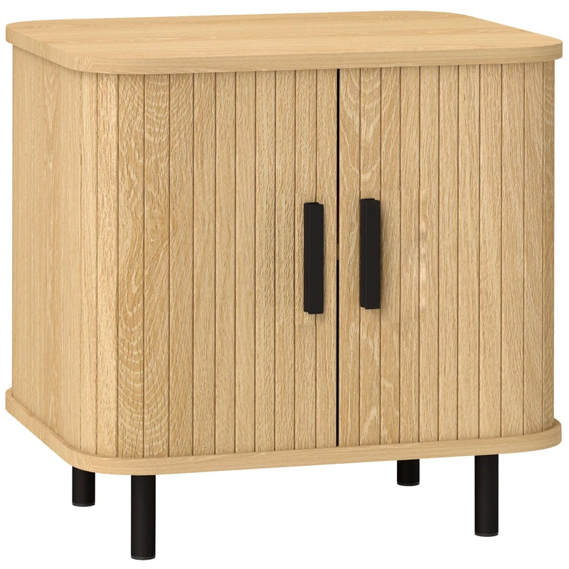 HOMCOM Bedside Table with Roller Shutter Style Sliding Doors Oak Tone
