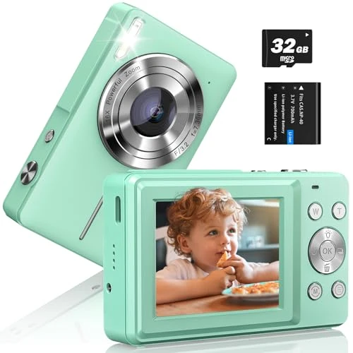 Digital Camera 1080P, 44MP Digital Camera Compact with Flash Image Stabilization and 16X Digital Zoom Rechargeable for Kids Beginners Teenagers