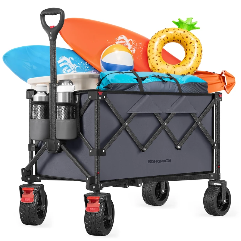 SONGMICS 150L Festival Trolley on Wheels, Folding Wagon Camping Trolley
