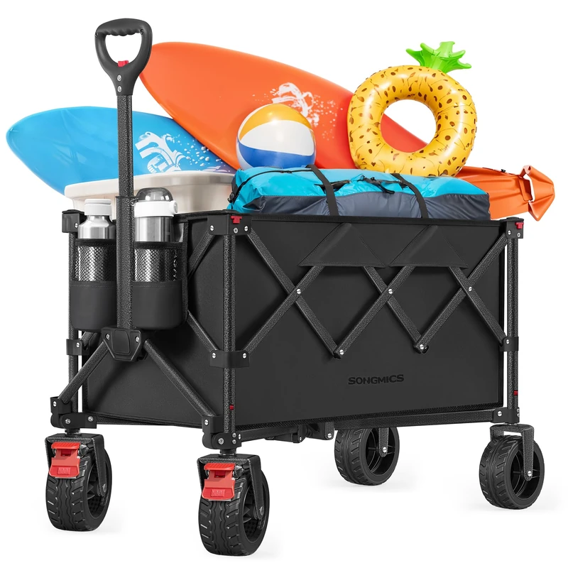 SONGMICS Foldable Trolley, Garden Camping Trolley with Handle, 150 L, Holds up to 150 kg, 4 Removable Wheels, Space-Saving, Outdoor, Ink Black GFW115B01 - Image 1