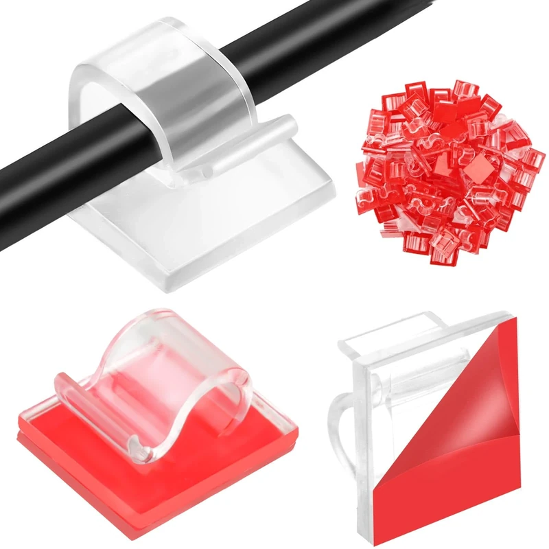 Cable Clips Self Adhesive, 80PCS Transparent Wire Clips,Sticky Cable Hooks for Outdoor Indoor Cable Management,Fairy Lights Hanging, Home, Office, Wall Decorations (CLEAR)