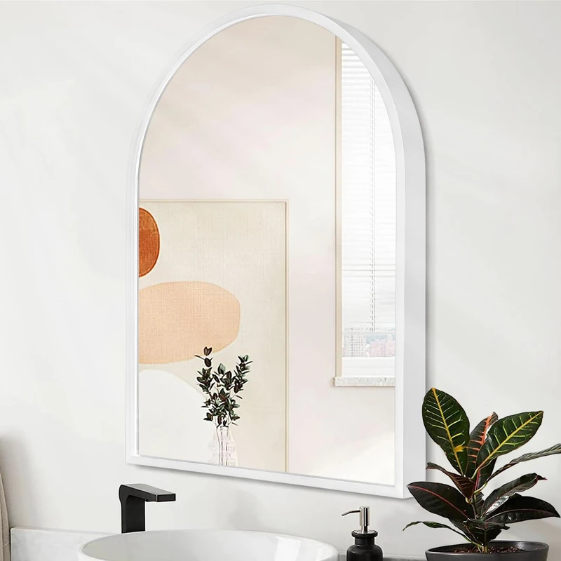 HLFMVWE Arch Wall Mirror 20"x16" Large White Bathroom Mirror Metal Frame Mirrors for Wall, Decoration Vanity Bedroom Entryway Living Room Room Home Decor