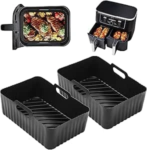 Silicone Air Fryer Liners 2 Pack for Ninja Dual Zone AF400UK AF451UK AF300UK 8–9.5L Foodi MAX, Compatible with Tower T17088, Keplin, EMtronics Reusable Non-Stick Dishwasher Safe Accessories