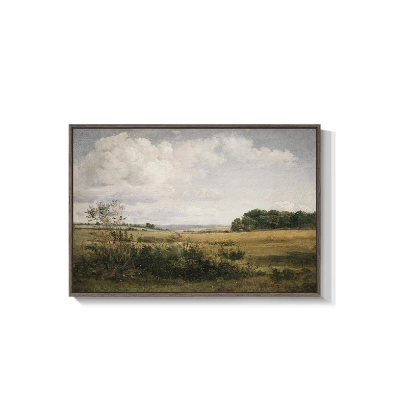Vintage Framed Canvas Wall Art - Rustic Farmhouse Scenery Vast Field Grassland Paintings Large Nature Landscape Artwork Wilderness Wall Decoration Prints for Living Room Bedroom Bathroom 24x36 Inch