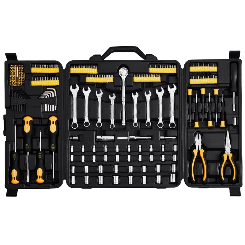 VEVOR 221-Piece Mechanics Tool Set, 1/4" and 3/8" Drive Sockets, SAE and Metric Mechanic Tool Kit with Bits, Wrenches, Ratchet Handle, Accessories, and Plastic Storage Case, for Automotive Repair