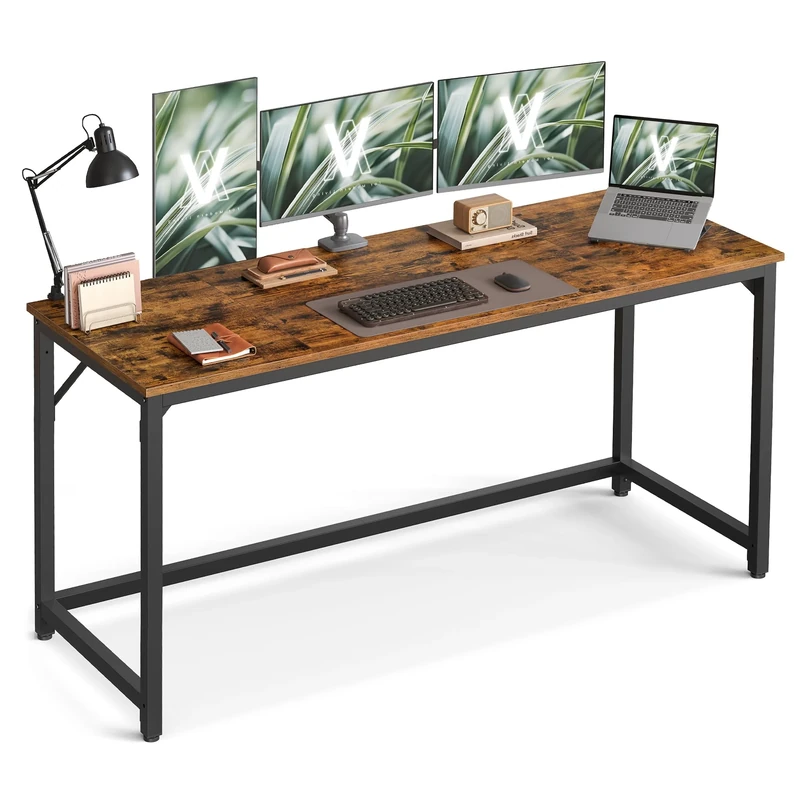 VASAGLE Computer Desk, Office Desk, 160 x 60 x 76 cm, for Study, Bedroom, Living Room, Rustic Brown and Ink Black LWD121K01