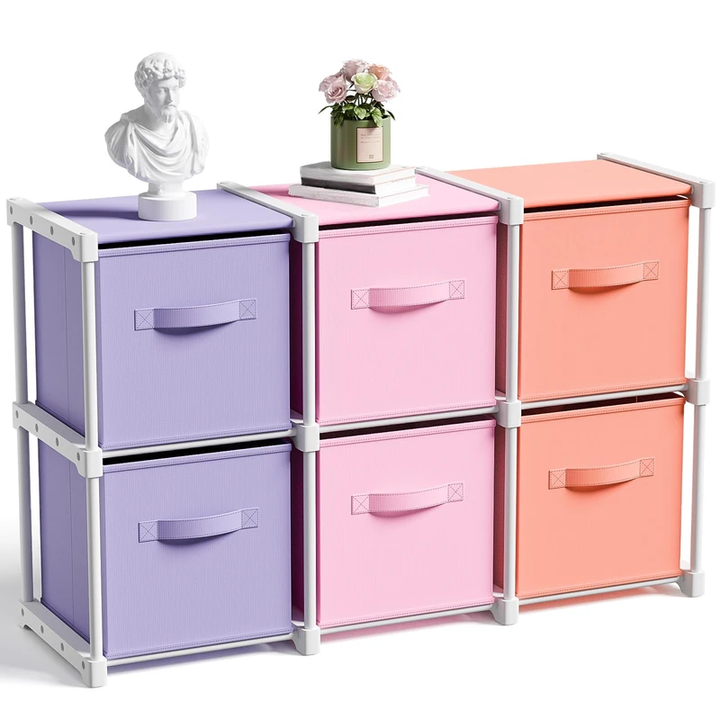 Briwooody 6 Cube Storage Organizer Bins with Shelf 11'' Toy Storage Box Back to School Dorm Organizers Fabric Unit for Playroom Book (Pink,Purple,Orange)
