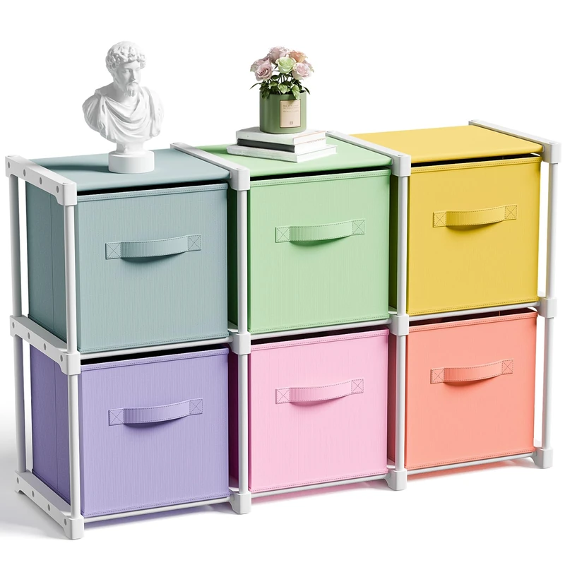 Briwooody 6 Cube Storage Organizer Bins with Shelf 11'' Drawer Dresser for Bedroom Toy Storage Box Back to School Dorm Closet Organizers Drawers Fabric Dresser for Playroom Book (Multiple Colors)