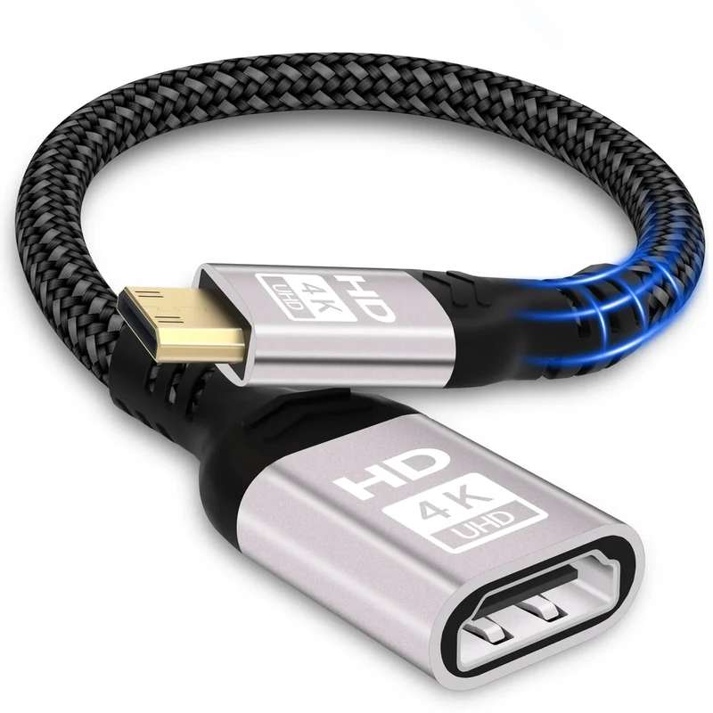 woednx Mini HDMI to HDMI Adapter,4K@60HZ 1080P HDMI to Mini HDMI Adapter Nylon Braided Supports Ethernet,UHD,3D,HDR,ARC,Mini HDMI Compatible with Nikon D7100 Canon EOS RP/R,Raspberry Pi Zero/Zero W