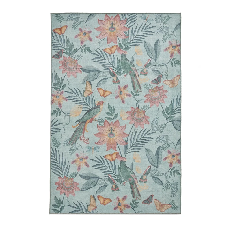 Think Rugs Catherine Lansfield Amaya Tropical Birds Washable Rug, Green