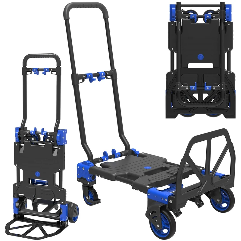 TROOZY 2-in-1Hand Truck Dolly Foldable,330LB Heavy Duty Carrying Convertible Dolly Cart with Retractable Handle and Hand Truck Foldable with 4 Wheels,Portable Hand Truck