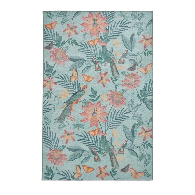 Think Rugs Catherine Lansfield Amaya Tropical Birds Washable Rug, Green
