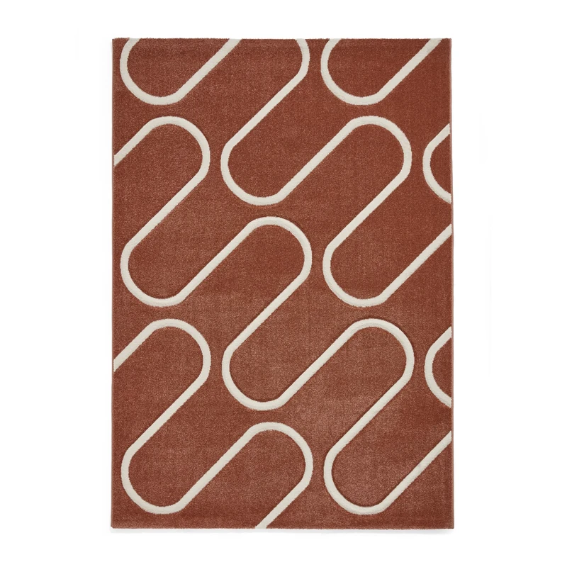 Think Rugs Catherine Lansfield Linear Curve Modern Geometric Rug, Terracotta