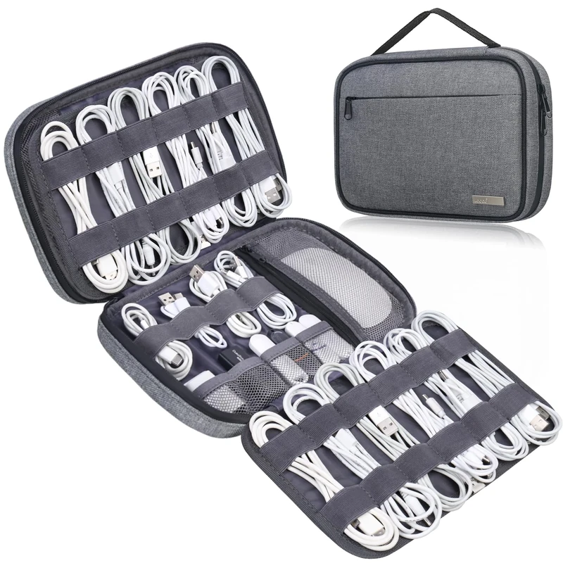 Lacdo Cord Organizer Travel, Cable Organizer Bag Case, Portable Electronics Organizer Travel Case, 6 Layer Large Capacity Charging Cords Storage Organizer for Cables, SD Card, Travel Essentials, Gray