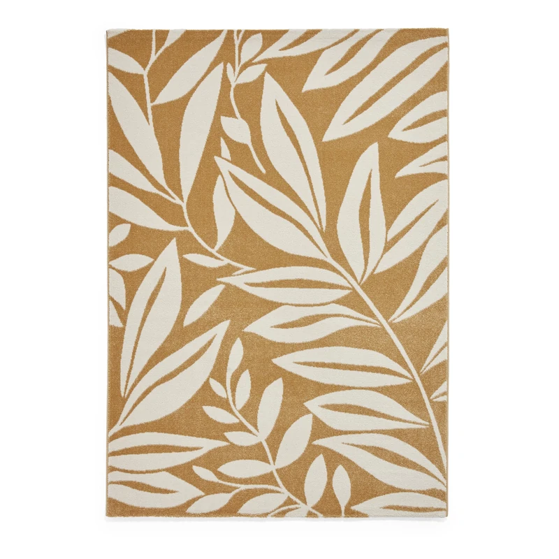 Think Rugs Catherine Lansfield Sorral Leaves Botanical Rug, Ochre