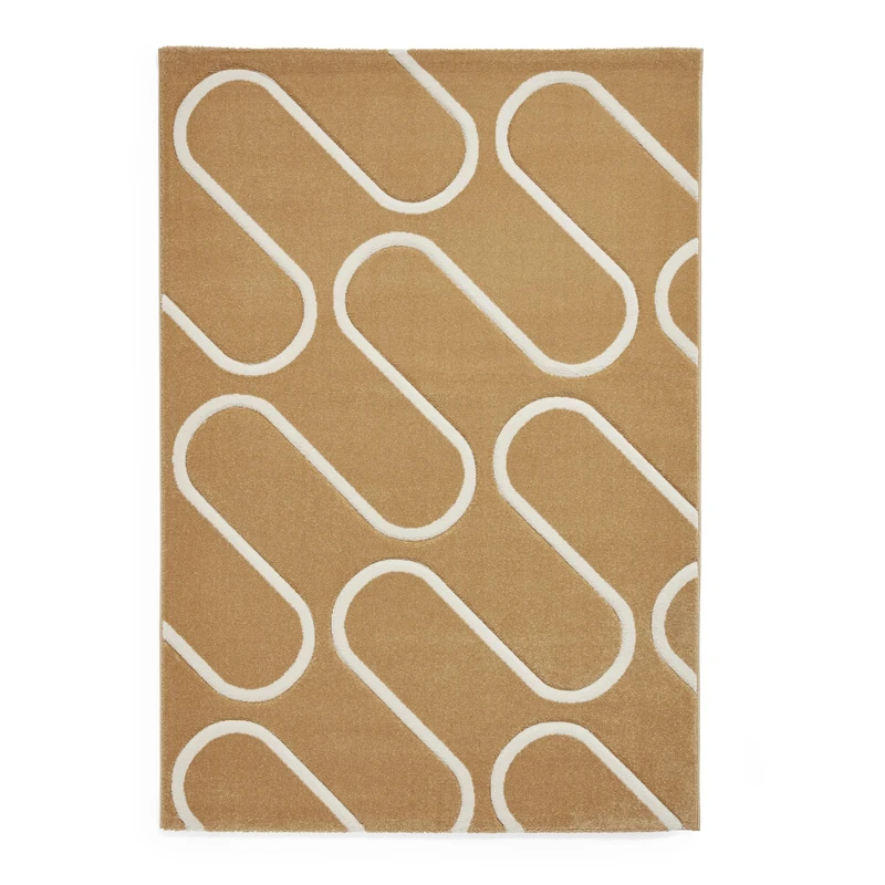 Think Rugs Catherine Lansfield Linear Curve Modern Geometric Rug, Ochre
