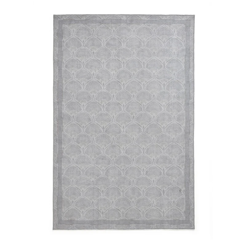 Think Rugs Catherine Lansfield Deco Peacock Washable Rug, Silver - Image 1